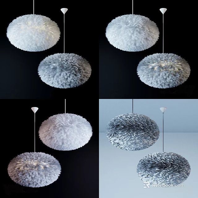 Modern Fluffy Spherical Pendant Lights With Various Styles For Interior Decor Design 3d model