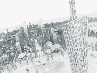 Urban City Skyline With Modern Tall Buildings And Unique Tower Structure 3d model