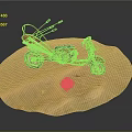 Vintage Scooter with Back Basket Holding Sticks Parked on Sandy Ground and a Ball