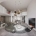 Modern Loft Living Room Interior With Curved Sofa And Circular Lights