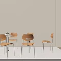 Modern Glass Top Dining Table And Six Chairs Set With Wooden Backrest And Metal Legs