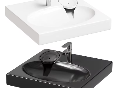 White And Black Square Countertop Washbasin With Modern Design 3d model