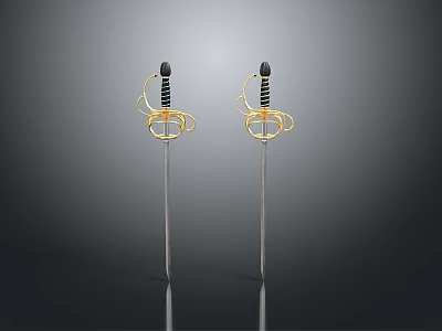 Pair of Ornate Swords With Golden Guard Black Grip And Polished Silver Blade 3d model