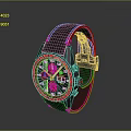 Modern Black Dial Watch With Red Stitched Strap And Multiple Sub-dials Design 3d model