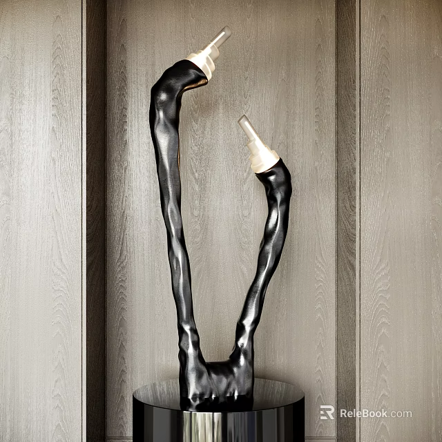 Modern Curved Black Table Lamp With Double Light Heads On Wooden Panel 3d model 