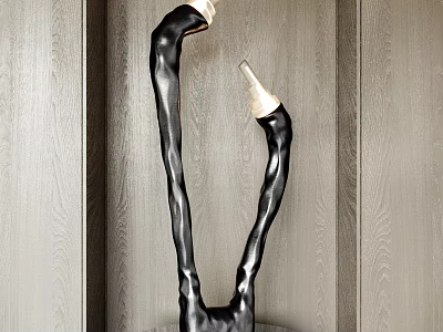 Modern Curved Black Table Lamp With Double Light Heads On Wooden Panel 3d model