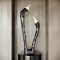 Modern Curved Black Table Lamp With Double Light Heads On Wooden Panel