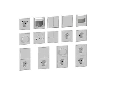 White Electrical Socket Panels And Wall Switches With Various Designs For Home Use 3d model