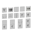White Electrical Socket Panels And Wall Switches With Various Designs For Home Use 3d model