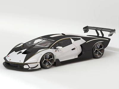 White And Black Supercar With Sporty Design Large Rear Wing And Streamlined Exterior 3d model