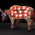 Colorful Decorative Cow Sculpture With Panda Floral And Chinese Patterns