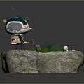 Futuristic Floating Island 3D Model With Airship Green Grass And Small Figure