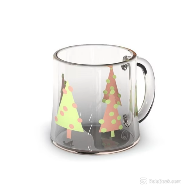 Daily Use Electrical Appliance Transparent Mug with Green Pink Christmas Tree and Polka Dot Decorations 3d model 