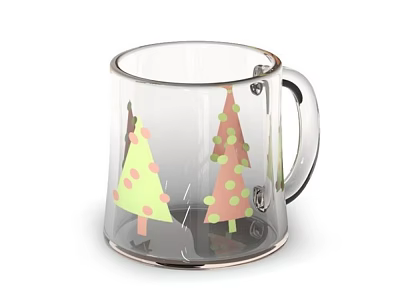 Daily Use Electrical Appliance Transparent Mug with Green Pink Christmas Tree and Polka Dot Decorations 3d model