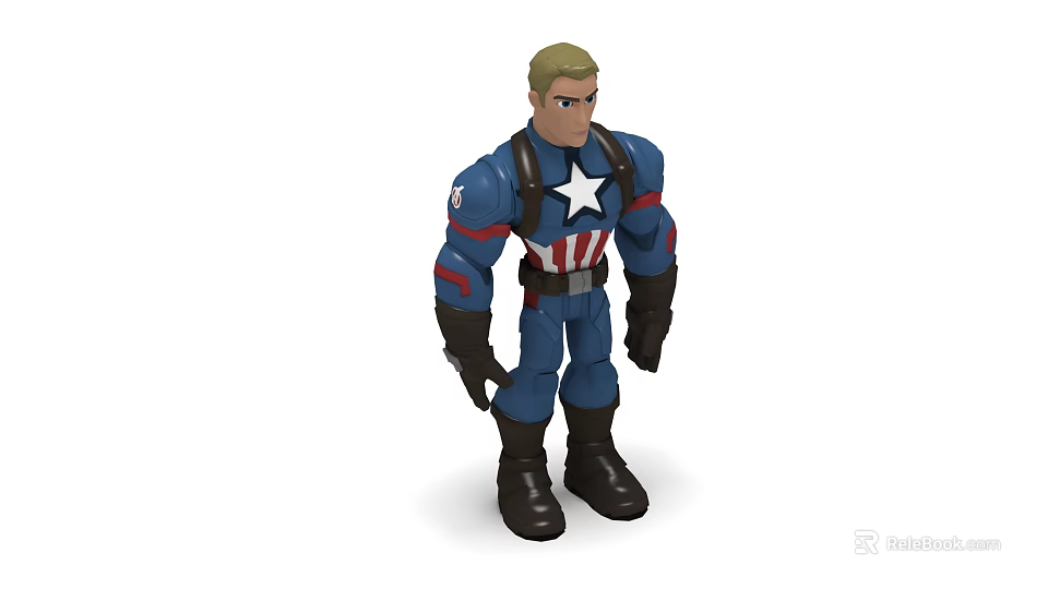 Captain America Superhero Action Figure In Blue Uniform With White Star And Red Stripes 3d model 
