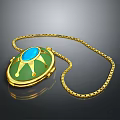 Elegant Gold Pendant With Green Body And Blue Gemstone On Chain