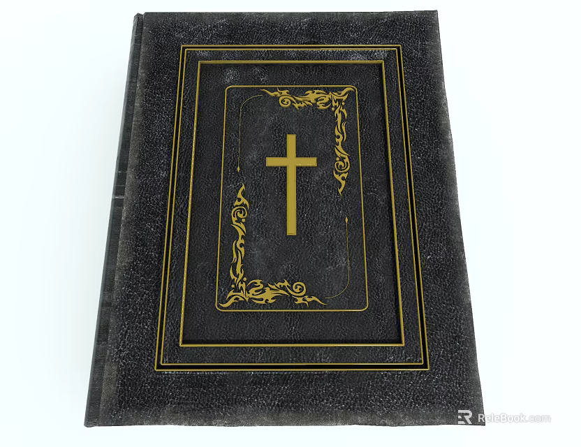 Elegant Vintage Book With Black Cover And Gold Cross Ornate Decorations 3d model 