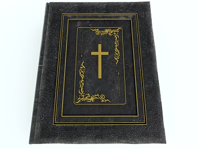 Elegant Vintage Book With Black Cover And Gold Cross Ornate Decorations 3d model