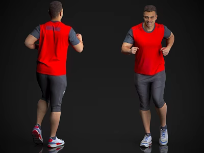 Man In Red Vest Gray Pants And Sports Shoes Running On Black Background 3d model