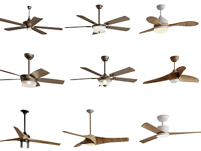 Various Stylish Ceiling Fans With Diverse Blade Designs And Modern Finishes 3d model