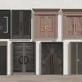 Various Modern Entry Doors With Different Colors Metal Handles And Designs 3d model