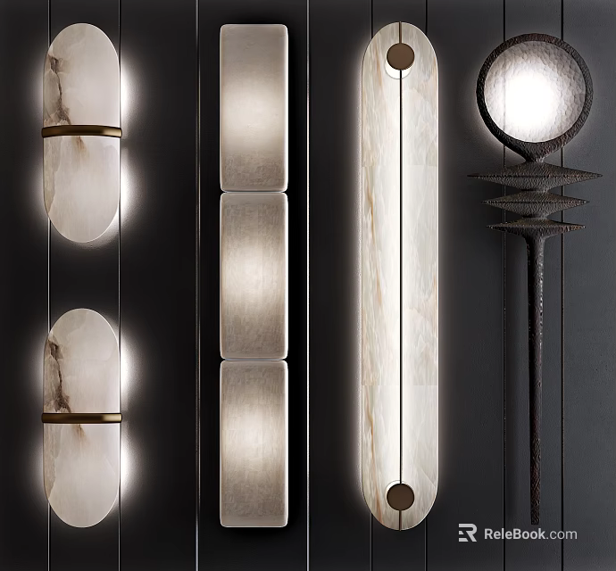 Modern Wall Lamps With Marble Texture Panels And Sleek Metal Frame Designs 3d model 
