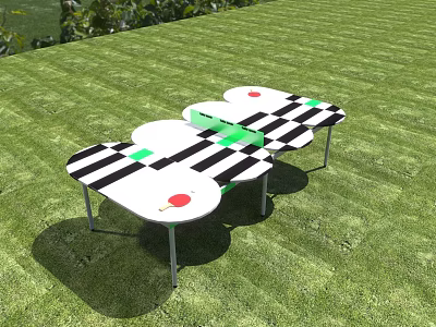 Outdoor Sports Equipment With Black And White Striped Connected Table Sections On Green Lawn 3d model