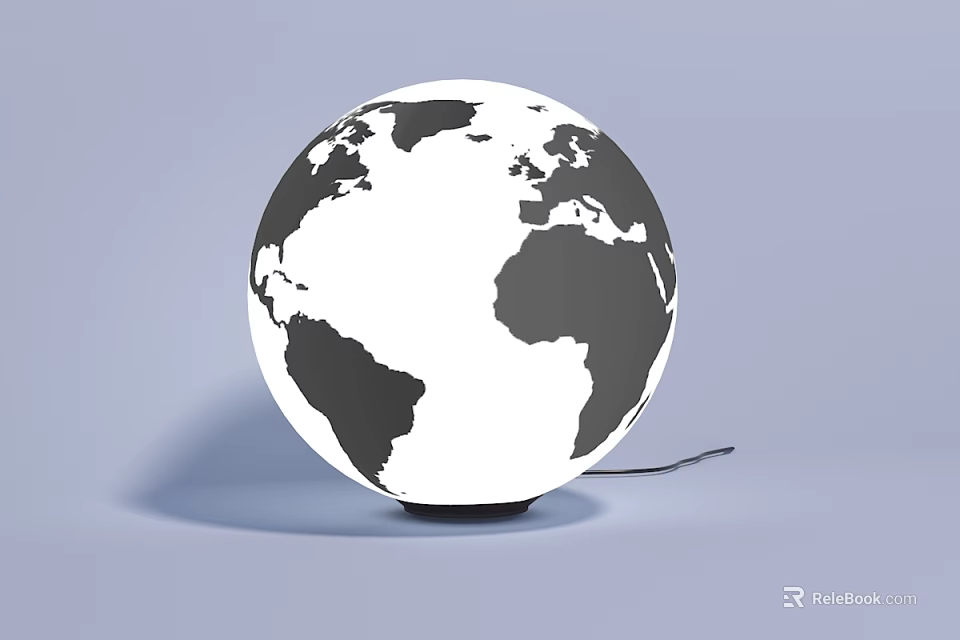 Globe Shaped Table Lamp Featuring White Black Earth Map Design For Home Decor 3d model 