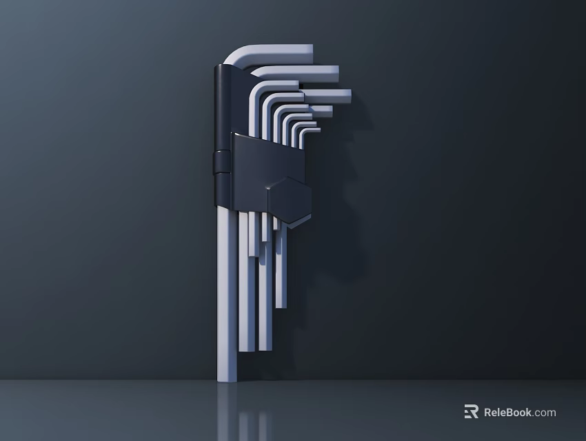 Hex Key Set With Various Sizes Neatly Arranged On Black Background 3d model