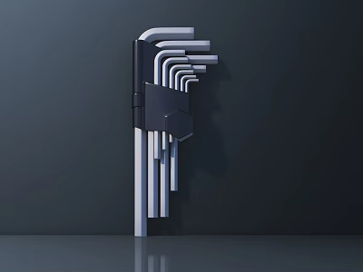 Hex Key Set With Various Sizes Neatly Arranged On Black Background 3d model