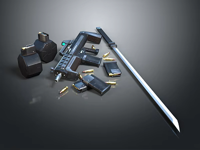 Tactical Weapon Set Including Rifle Grenades Bullets Magazines And Knife 3d model