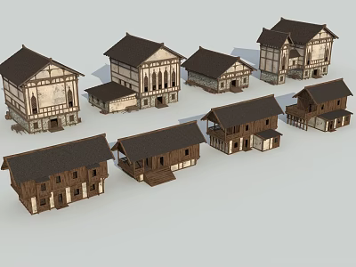 Traditional Thatched Houses With Various Wooden Structures And Architectural Designs 3d model