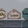 Vintage Swing Door Featuring Floral Patterns WC Toilette Signs and Colorful Accents