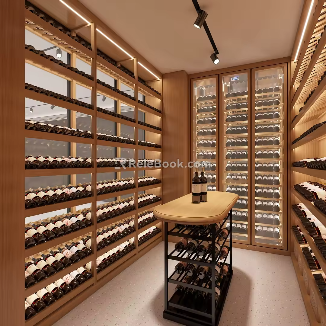 Solid Wood Red Wine Cellar Cold Storage Room Constant Temperature Cabinet Display Cabinet Red Wine Cellar 3d model