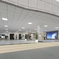 Modern Main Entrance Door In Lobby With People Walking Green Plants And Large Screen
