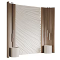 Elegant Bed Background Wall With Soft Beige Fabric Texture And Wooden Panels 3d model