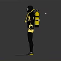 Scuba Diver Wearing Black Yellow Wetsuit With Diving Equipment And Fins