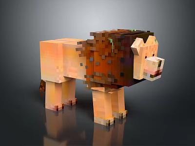 Pixelated Lion Block Style 3D Rendered with Realistic Shading and Digital Art Design 3d model