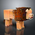 Pixelated Lion Block Style 3D Rendered with Realistic Shading and Digital Art Design