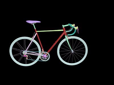 Stylish Bicycle With Purple Seat Red Frame Green Handlebars And Light Blue Wheels 3d model