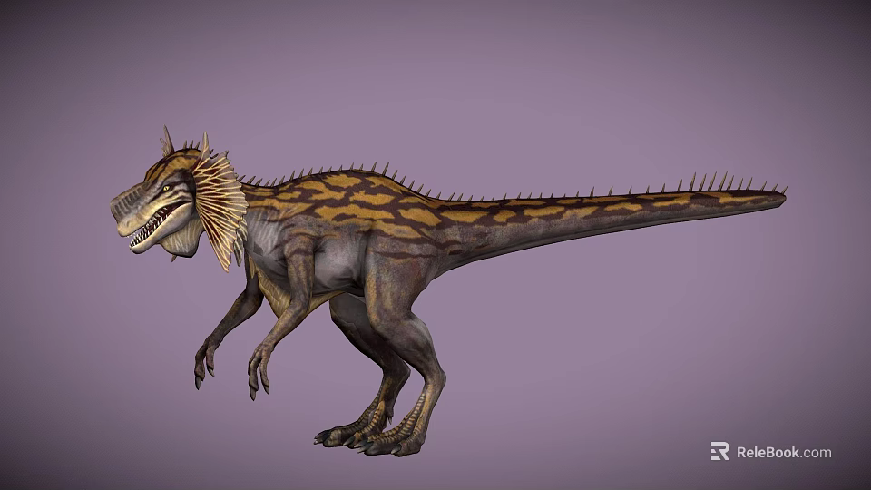 Detailed Frilled Dinosaur With Spiked Back And Striped Body Skin 3d model 