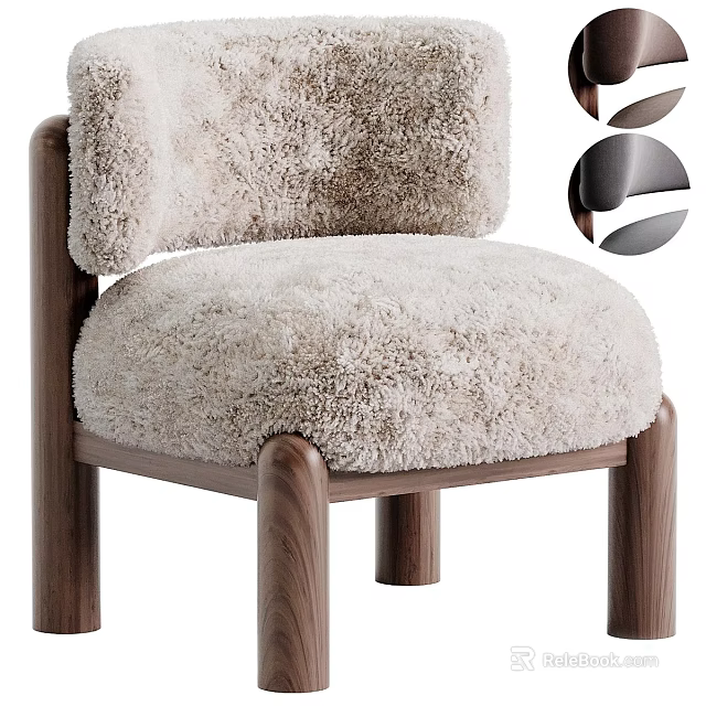Cozy Plush Upholstered Accent Chair With Wooden Frame And Cylindrical Legs 3d model 