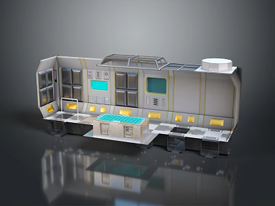 Modern Technical Building Interior Design With Control Consoles Screens Seats And Panels 3d model