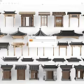 Traditional Chinese Wooden Gates With Various Roof Structures And Classic Designs