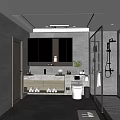 Modern Bathroom Interior Design With Vanity Mirror Toilet Shower And Stone Tiles