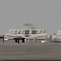 Modern Cozy Sofa Coffee Table Set with Accent Chair Green Plant and Area Rug