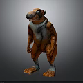Anthropomorphic Creature Character 3D Model With Large Nose Orange White Body And Blue Eyes Standing