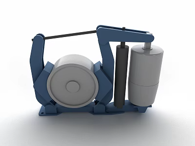 Industrial Equipment Featuring Blue Frame Gray Circular Component Black Cylindrical Part And White Container 3d model