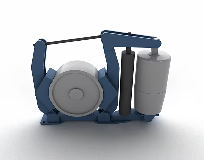 Industrial Equipment Featuring Blue Frame Gray Circular Component Black Cylindrical Part And White Container 3d model