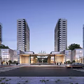 Modern Urban Residential Complex Night View With High Rise Buildings And Landscape Lighting
